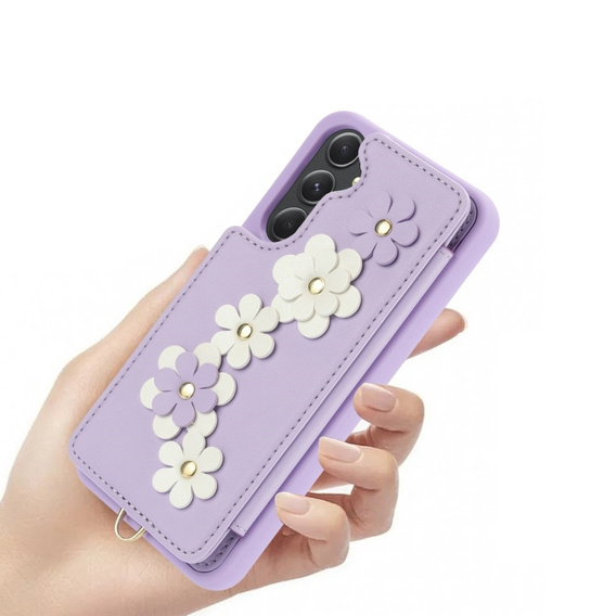 Pouzdro pro Samsung Galaxy A55 5G, Leather Flower Card Slot, fialové