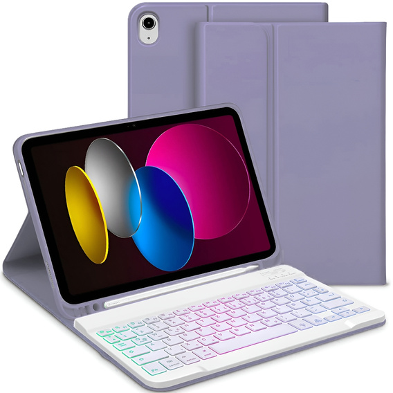Pouzdro s podsvícenou bluetooth klávesnicí pro iPad 10.9 2022 (10 gen.), fialové
