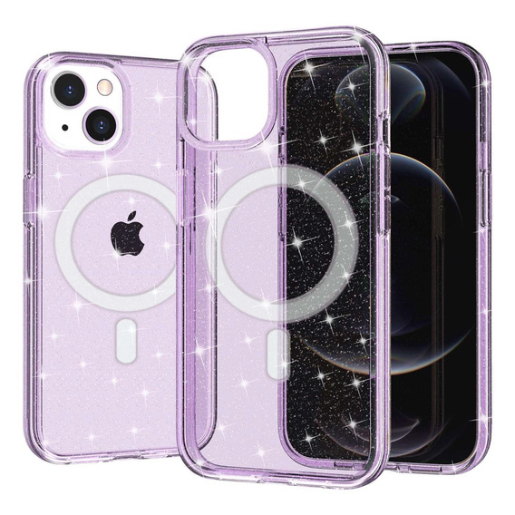 Pouzdro pro iPhone 14, Dropproof MagSafe Glitter, fialové