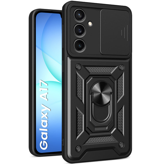 Pancéřové pouzdro pro Samsung Galaxy A17 5G, s ochranou fotoaparátu, se stojánkem, černé