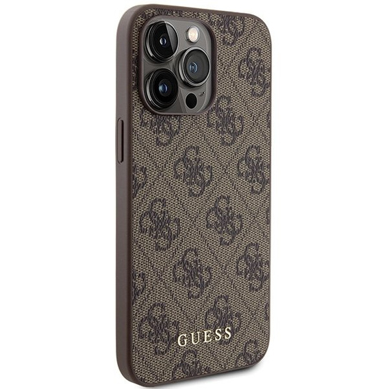 Pouzdro GUESS pro iPhone 15 Pro Max 4G Metal Gold Logo, hnědé