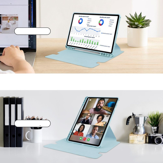 Pouzdro s klávesnicí pro Samsung Galaxy Tab S9 FE / S10 FE, Rotary 360° Leather, světle modré