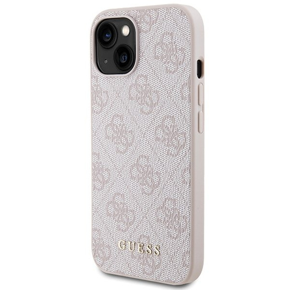 Pouzdro GUESS pro iPhone 15 4G Metal Gold Logo, růžové