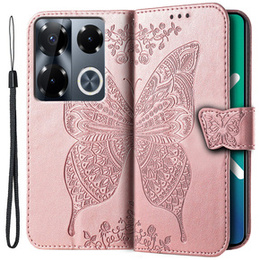 Klopové pouzdro pro Infinix Note 40 Pro Plus, Butterfly, růžové rose gold