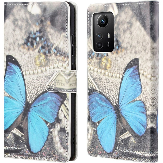 Klopové pouzdro pro Xiaomi Redmi Note 12S, Wallet Butterfly, modré
