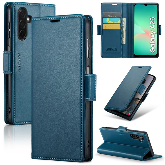 Pouzdro pro Samsung Galaxy A26, ERBORD Glossy Litchi, flipová peněženka, modré