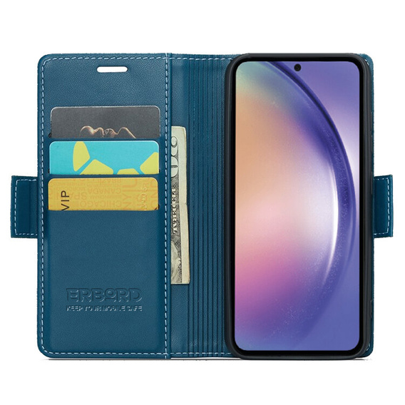 Pouzdro pro Samsung Galaxy A55, ERBORD Glossy Litchi, flipová peněženka, modré