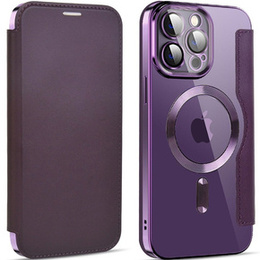 Klopové pouzdro pro iPhone 13 Pro Max, RFID Wallet MagSafe CamShield, fialové