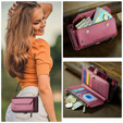 Pouzdro CASEME pro iPhone16e, RFID Leather Wallet, s popruhem přes rameno, červené
