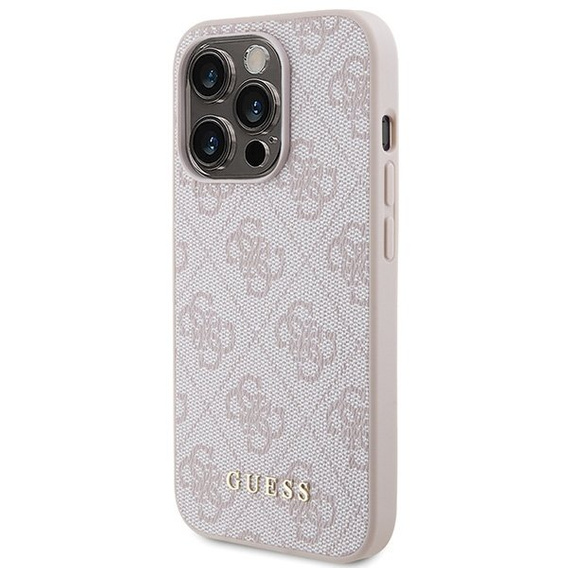 Pouzdro GUESS pro iPhone 15 Pro Max 4G Metal Gold Logo, růžové