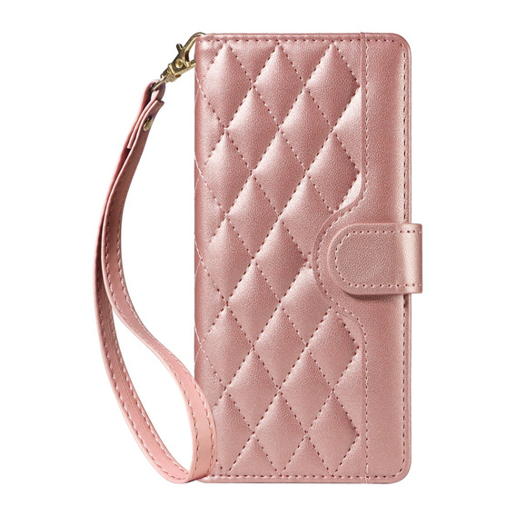 Pouzdro s klopou pro Xiaomi Redmi Note 14 Pro 5G / Xiaomi Redmi Note 14 Pro+ 5G / Xiaomi Poco X7 5G, Rhombus Crossbody Leather, růžové rose gold