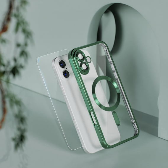Pouzdro pro iPhone 16 Plus, Electro MagSafe, zelené + sklo na displej