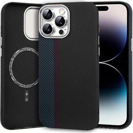 Pouzdro pro iPhone 14 Pro, Carbon Fiber MagSafe, černá / modrá