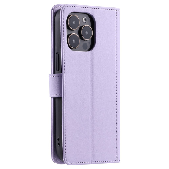 Pouzdro s klopou pro iPhone 16 Pro, Rhombus Crossbody Leather, fialové