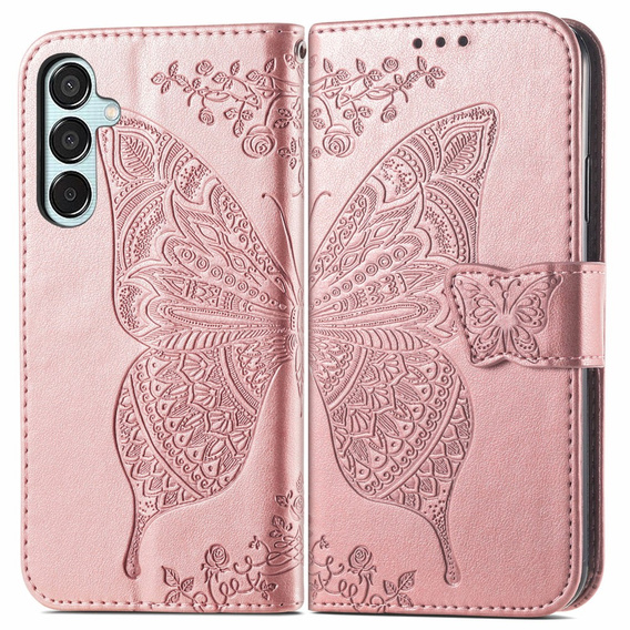 Klopové pouzdro pro Samsung Galaxy M15 5G, Butterfly, růžové rose gold