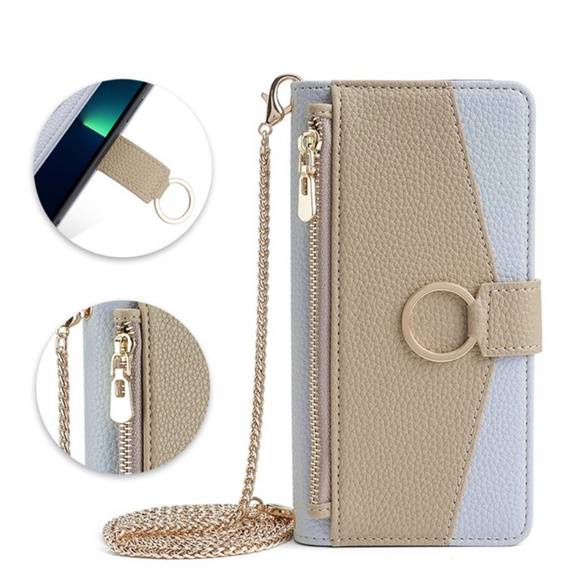 Flipové pouzdro Wallet Zipper Pocket pro Samsung Galaxy M34 5G, Wallet Zipper Pocket, se zrcátkem, modré