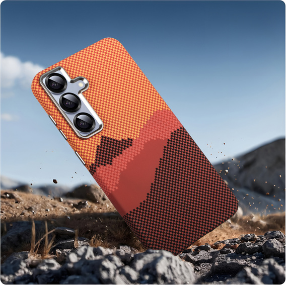 Pouzdro pro Samsung Galaxy S25, Carbon Fiber MagSafe, oranžové