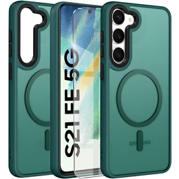 Pouzdro pro Samsung Galaxy S21 FE, pro MagSafe, ERBORD Matt Case, zelený + sklo na displej