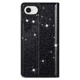 Flipové pouzdro pro iPhone 16E, Card Slot Glittery, černé