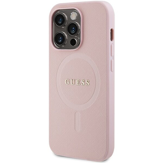 Pouzdro GUESS pro iPhone 14 Pro, Saffiano MagSafe, růžové