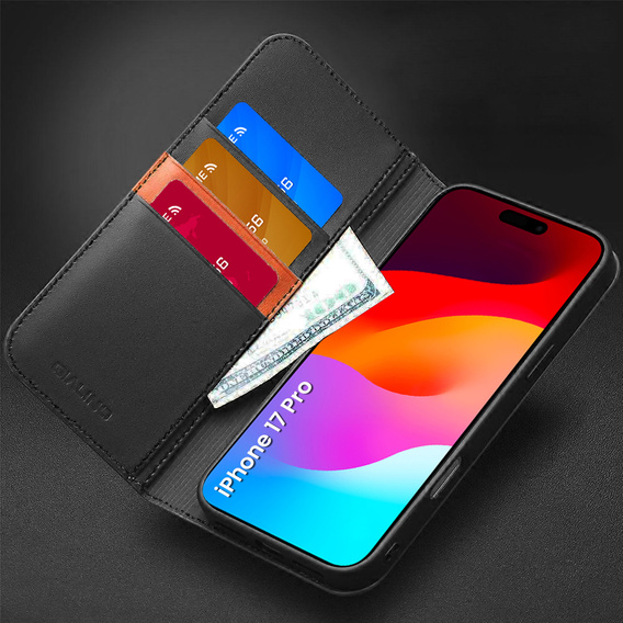 QIALINO kožené peněženkové flipové pouzdro pro iPhone 17 Pro - černé