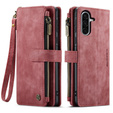 Pouzdro CASEME pro Samsung Galaxy A56 5G, Leather Wallet Cash and Card Slots, s poutkem, červené