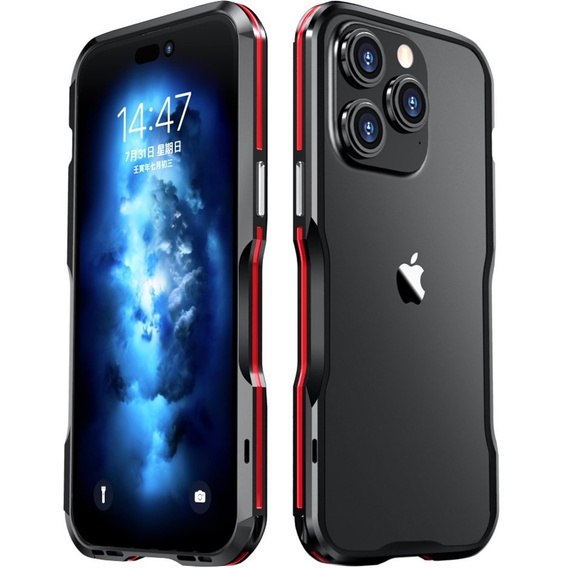 Pouzdro LUPHIE pro iPhone 14 Pro, Armor Bumper, černá / červená