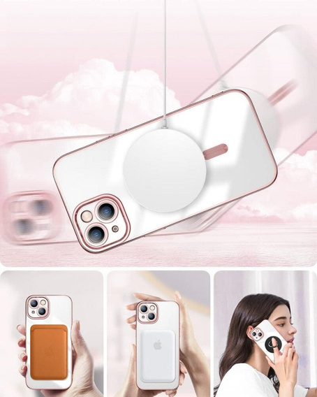 Pouzdro pro iPhone 14 Plus, Electro MagSafe, růžové + sklo na displej