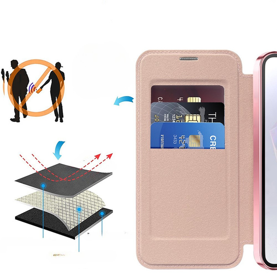 Klopové pouzdro pro Samsung Galaxy A26, RFID Wallet MagSafe CamShield, růžové