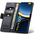 Pouzdro pro Xiaomi Poco F7 Pro, ERBORD Glossy Litchi, flipová peněženka, černé