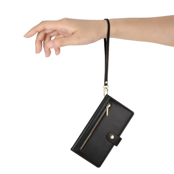 Klopové pouzdro pro Oppo Reno 13F 5G, Wallet Zipper Pocket, černé