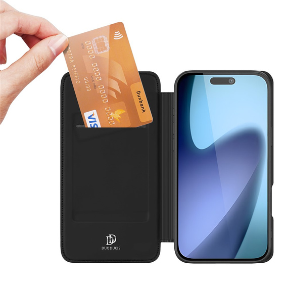 Pouzdro Dux Ducis pro iPhone 17, Skin Pro, s klopou, s přihrádkou na kartu, černé