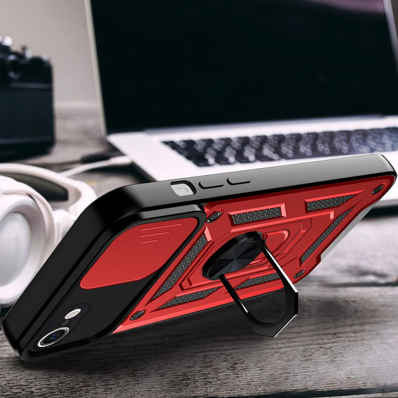 Pancéřové pouzdro pro iPhone 16E, CamShield Slide, červené + tvrzené sklo 9H