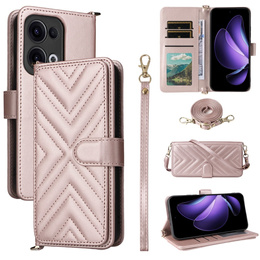 Flipové pouzdro pro Oppo Reno 13 5G, Crossbody Leather Wallet, růžové