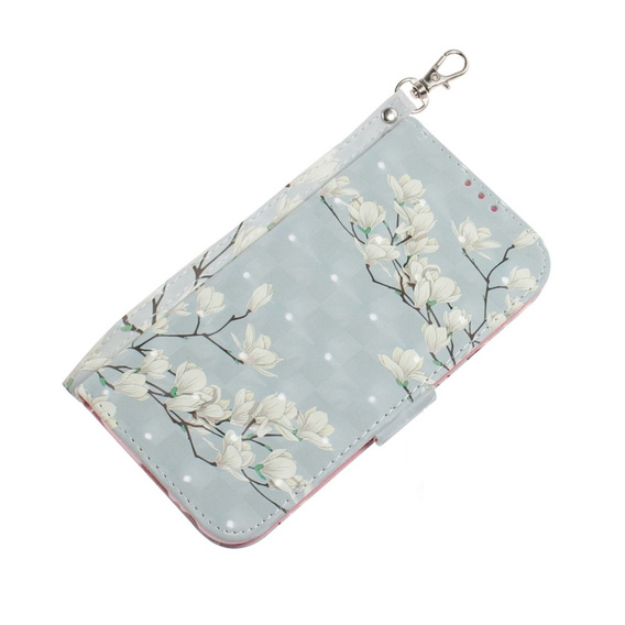 Klopové pouzdro pro Samsung Galaxy A14 4G/5G, Wallet, flowers magnolia, bílé