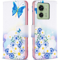 Klopové pouzdro pro Motorola Edge 40 5G, Wallet, butterfly & flowers, modré