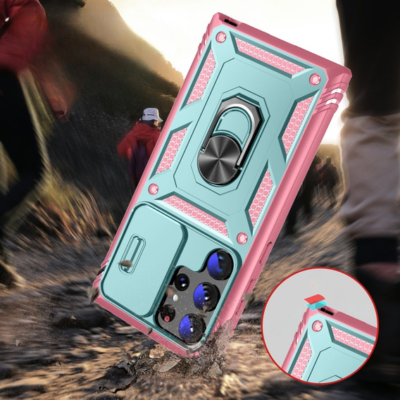Pouzdro pro Samsung Galaxy S23 Ultra, CamShield Slide, zelený / růžové