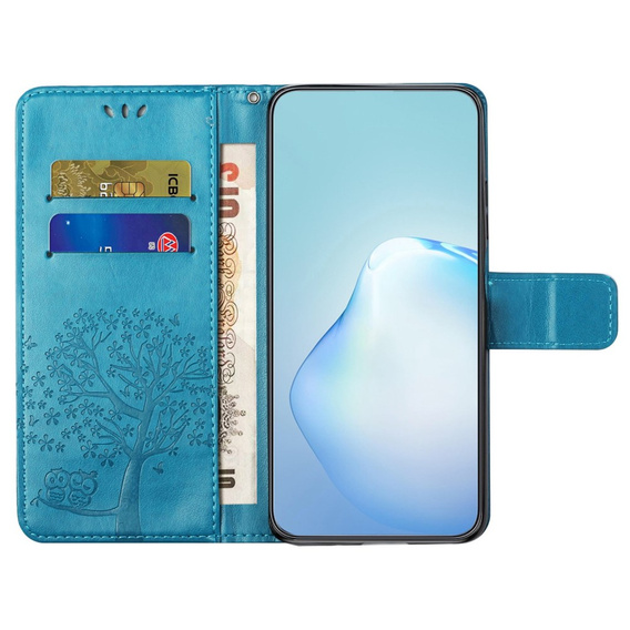 Klopové pouzdro pro Motorola Moto E22 / E22i, Wallet, tree i sowy, modré