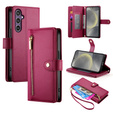 Klopové pouzdro pro Samsung Galaxy S25, Wallet Zipper Pocket, červené