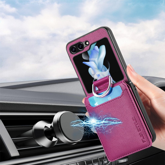 Pouzdro pro Samsung Galaxy Z Flip7 FE / Z Flip6, Card Slot Ring Case, fialové
