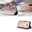Pouzdro s klopou pro iPhone 16 Plus, Rhombus Crossbody Leather, růžové rose gold