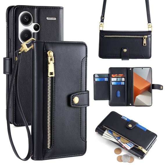 Klopové pouzdro pro Xiaomi Redmi Note 13 Pro+, Wallet Zipper Pocket, černé