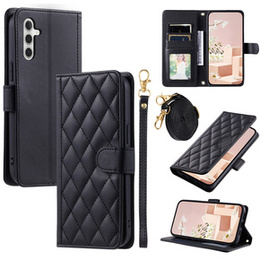 Pouzdro s klopou pro Samsung Galaxy S24 FE, Rhombus Crossbody Leather, černé