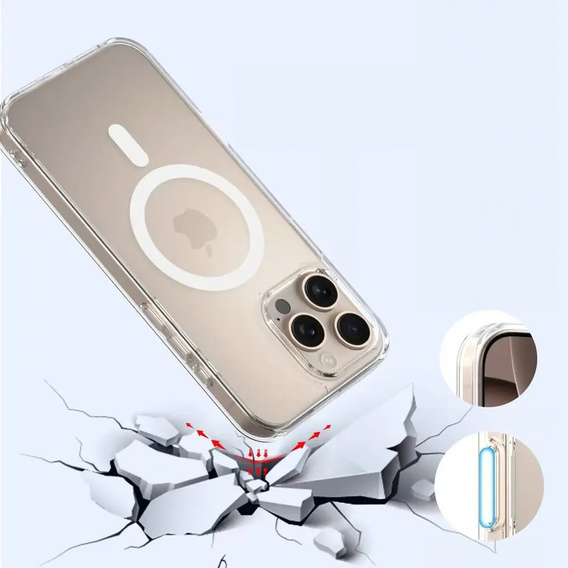 Pouzdro ERBORD MagSafe pro iPhone 16 Pro, aktivní tlačítko, průhledné + sklo na displej