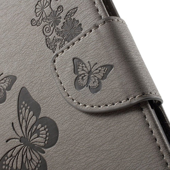 Klopové pouzdro pro Samsung Galaxy J3 2016, Butterfly, šedé