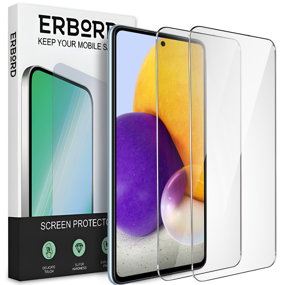 2x tvrzené sklo pro Samsung Galaxy A72, ERBORD 9H Hard Glass na displeji