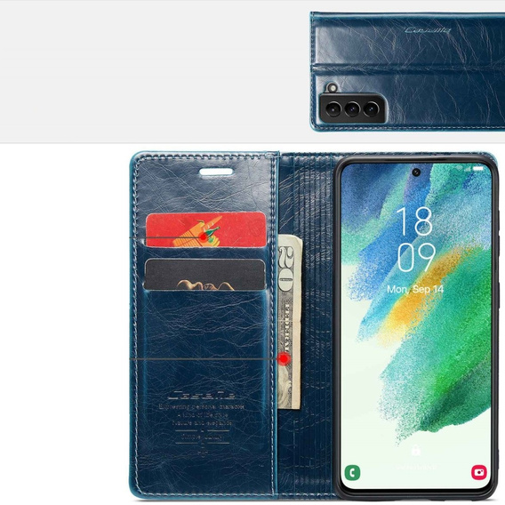 CASEME flipové pouzdro pro Samsung Galaxy S21 FE, Waxy Textured, modré