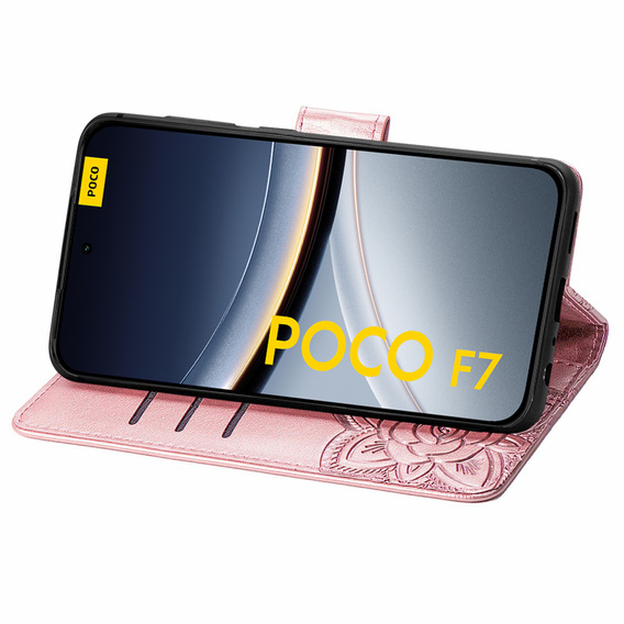 Klopové pouzdro pro Xiaomi Poco F7, Butterfly, růžové rose gold