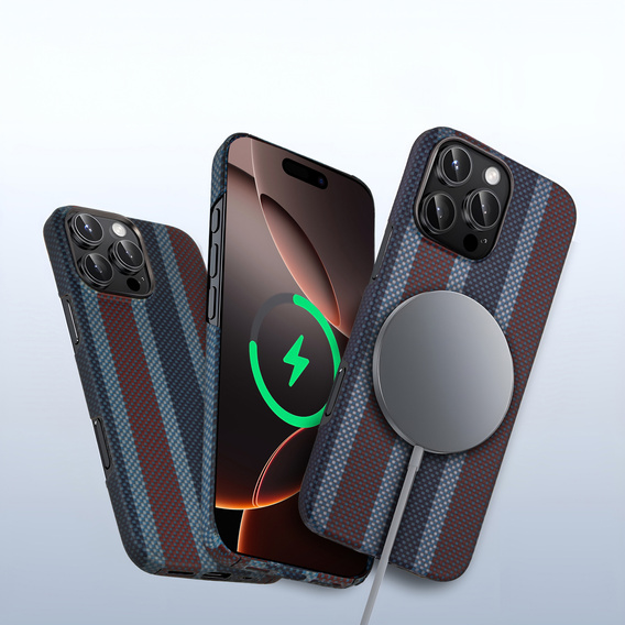Pouzdro pro IPhone 16 Pro, Aramid Fiber Slim Case, pro MagSafe, modrá / červená