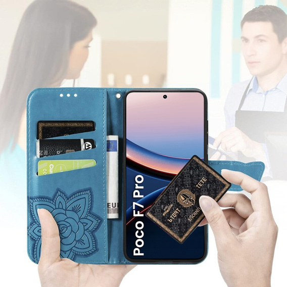 Klopové pouzdro pro Xiaomi Poco F7 Pro, Butterfly, modré